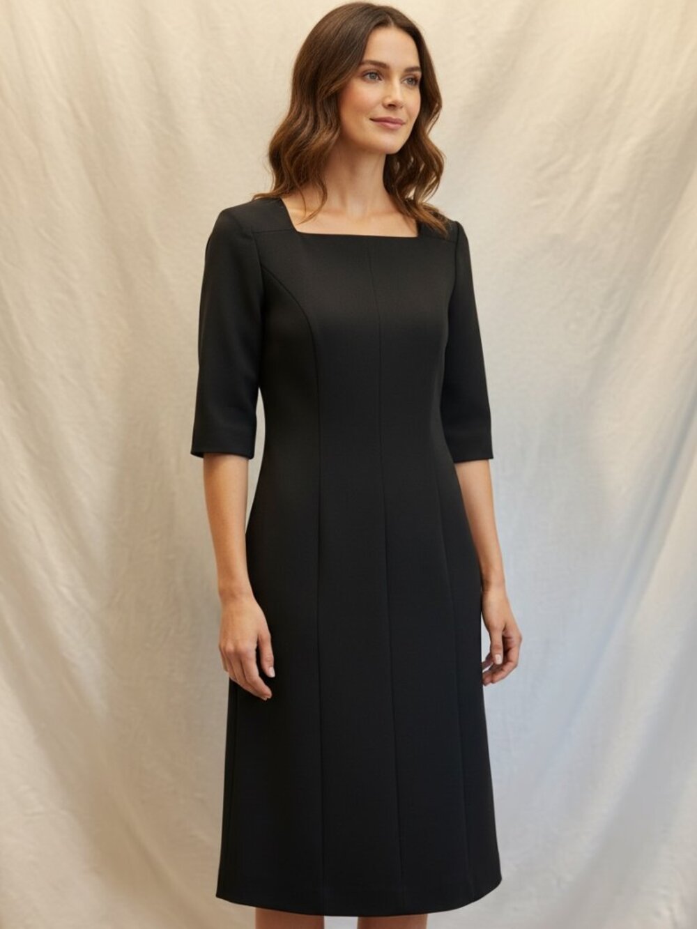 M.M. LaFleur New York Black Shift Dress Women’s Size 14 Stretch Career Midi